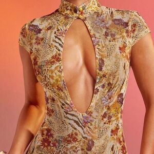 Floral Animal Print Keyhole Dress